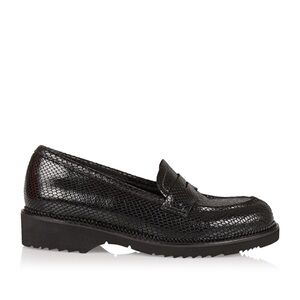 La CANADIENNE Black Hepburn Snake-Embossed Loafers, 10 $300